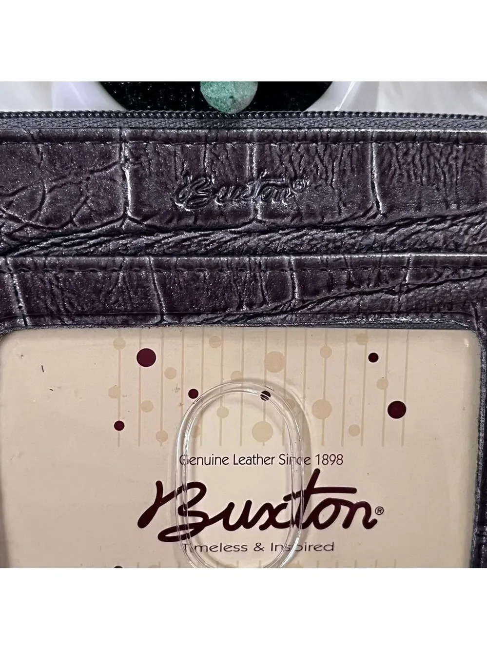Buxton Leather Wallet Organizer Metallic Gray Snakeskin NWT